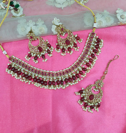 Maroon Choker Necklace Jewellery Sira Set