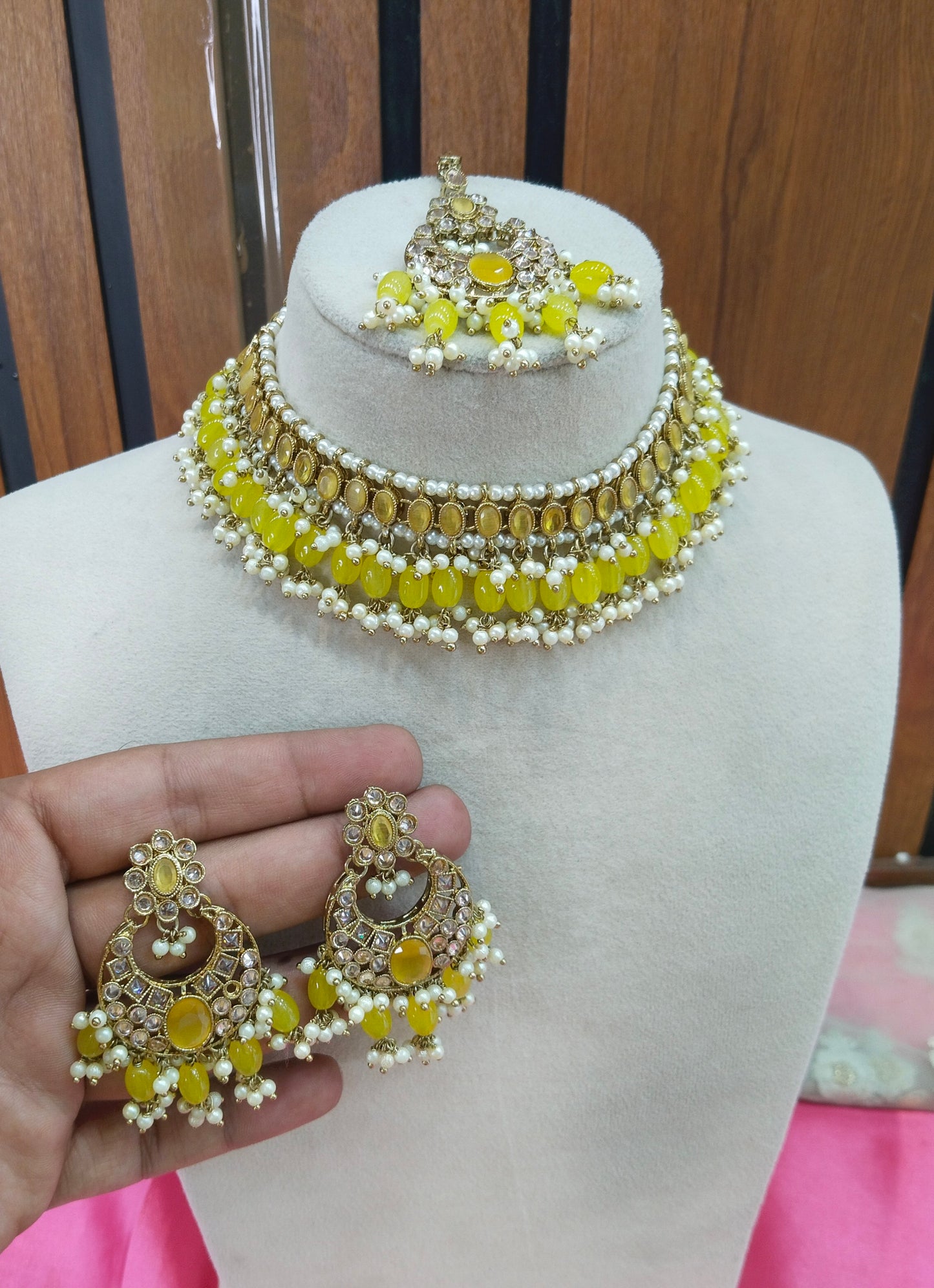 Yellow Choker Necklace Jewellery Sira Set