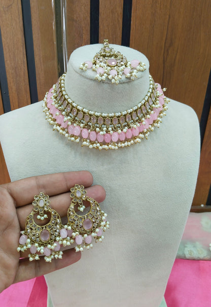 Baby Pink Choker Necklace Jewellery Sira Set