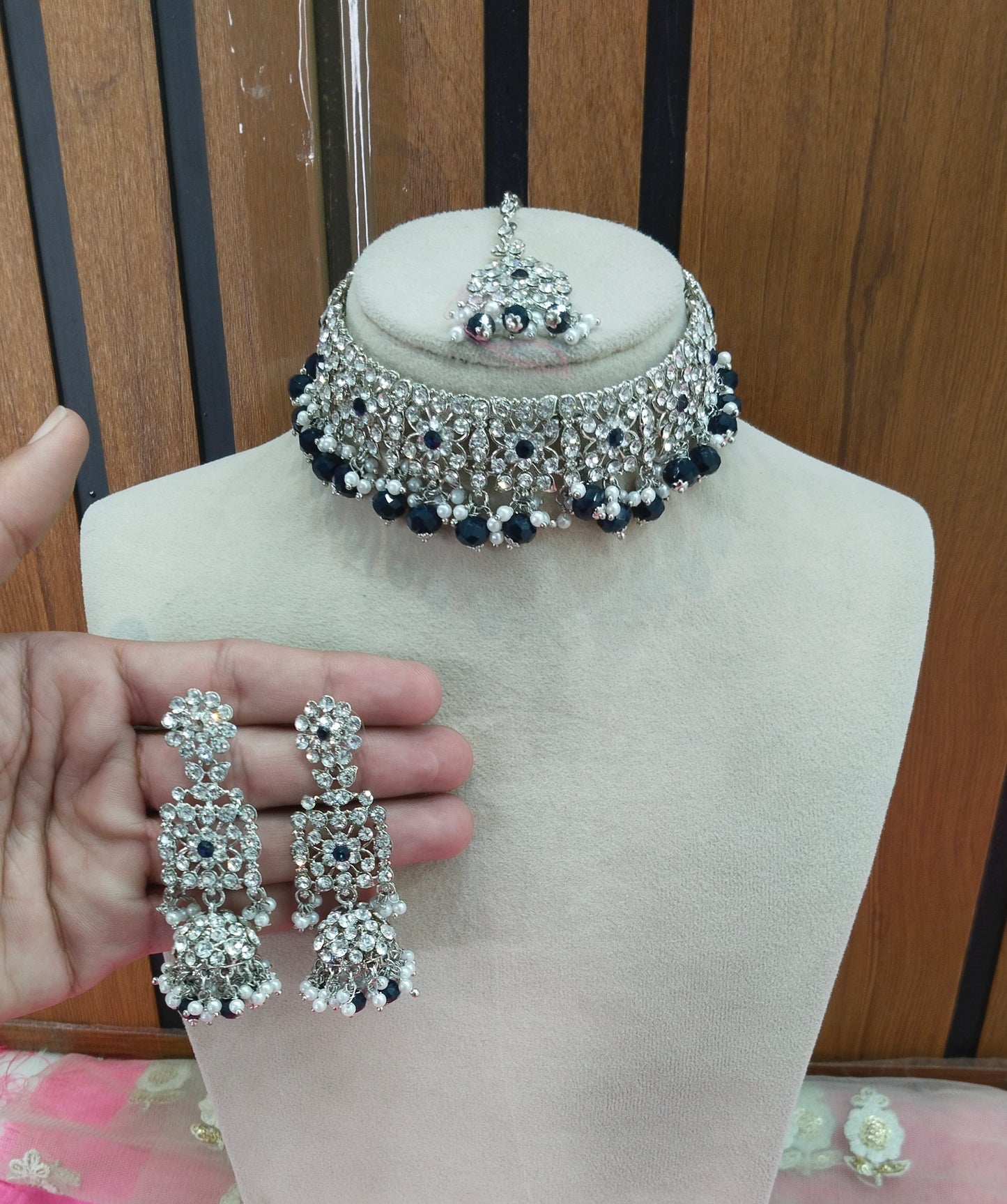 Silver Blue Choker Jewellery Sunnyvale Set