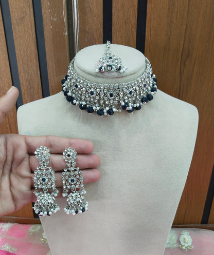 Silver Blue Choker Jewellery Sunnyvale Set