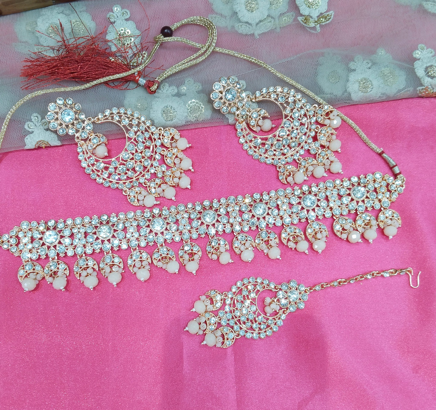Rose Peach Choker Jewellery Carlsbad Set