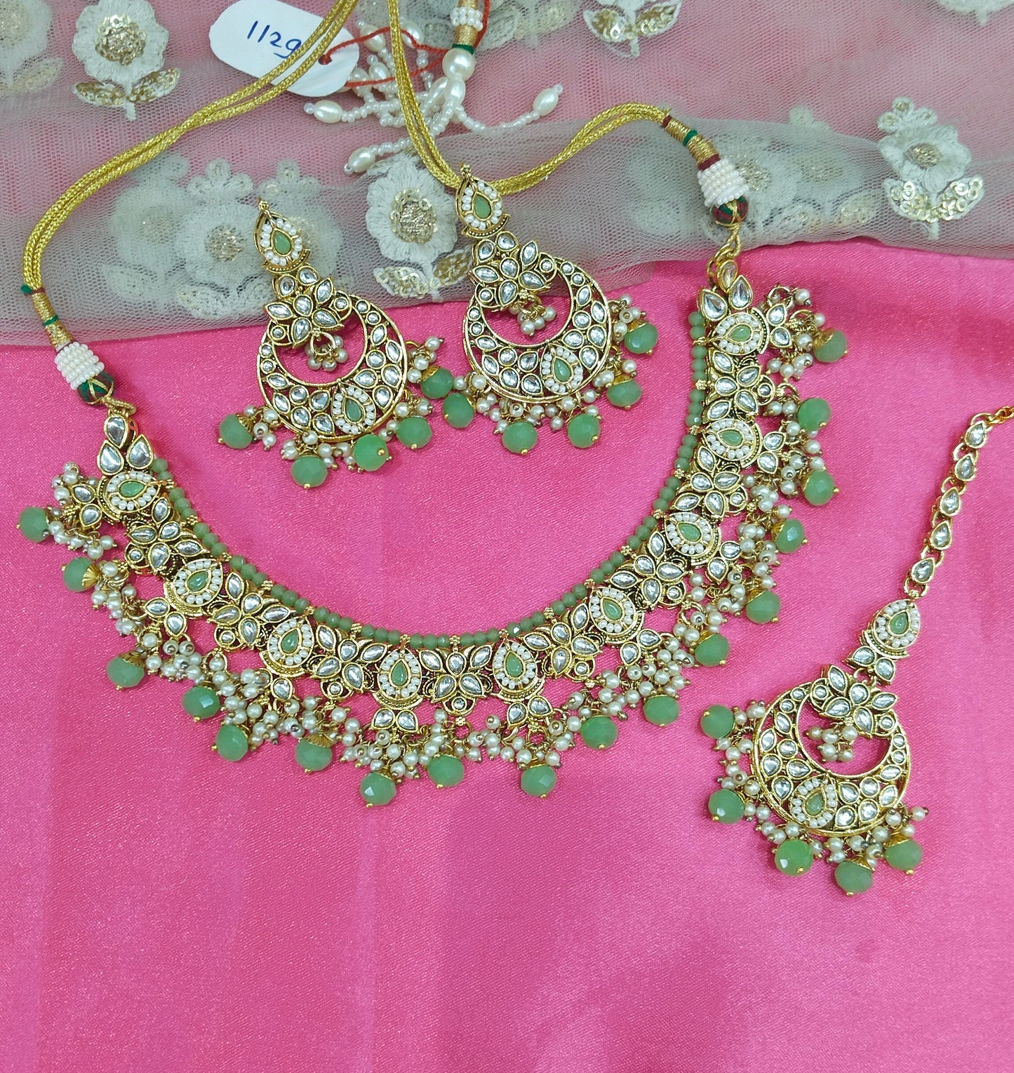 Pista Kundan Necklace Jewellery Solo Set