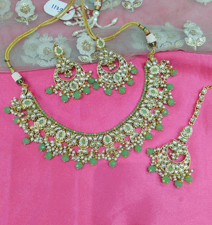 Pista Kundan Necklace Jewellery Solo Set