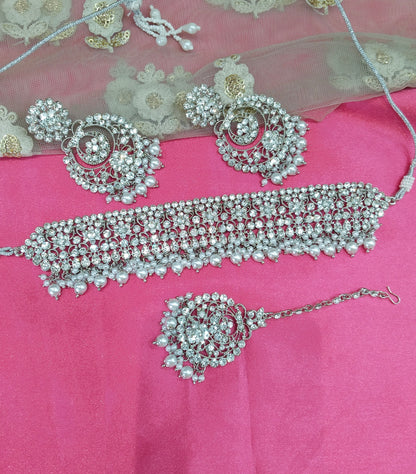 Silver White Choker Jewellery Carlsbad Set