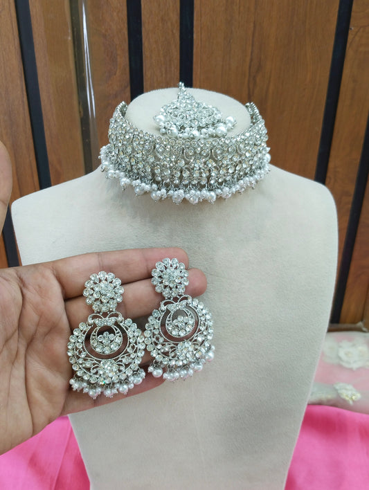 Silver White Choker Jewellery Carlsbad Set