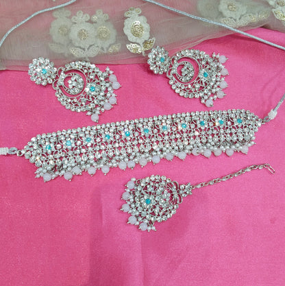 Silver Light Sky Blue Choker Jewellery Carlsbad Set