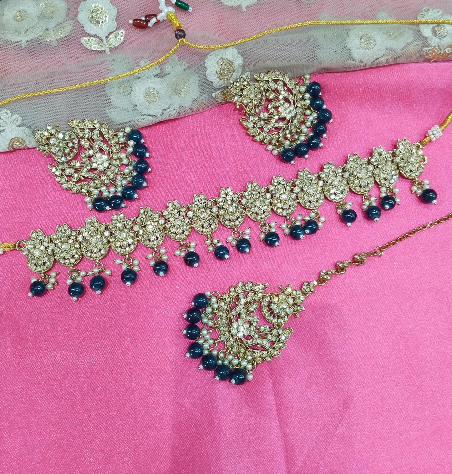 Antique Blue Choker Jewellery Pakistani Jhumar Tejasvi Set