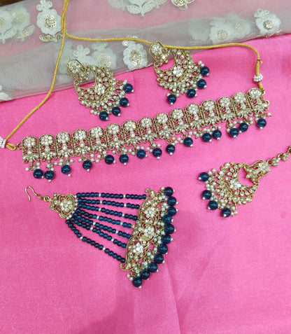Blue Choker Jewellery Pakistani Jhumar Tejasvi Set