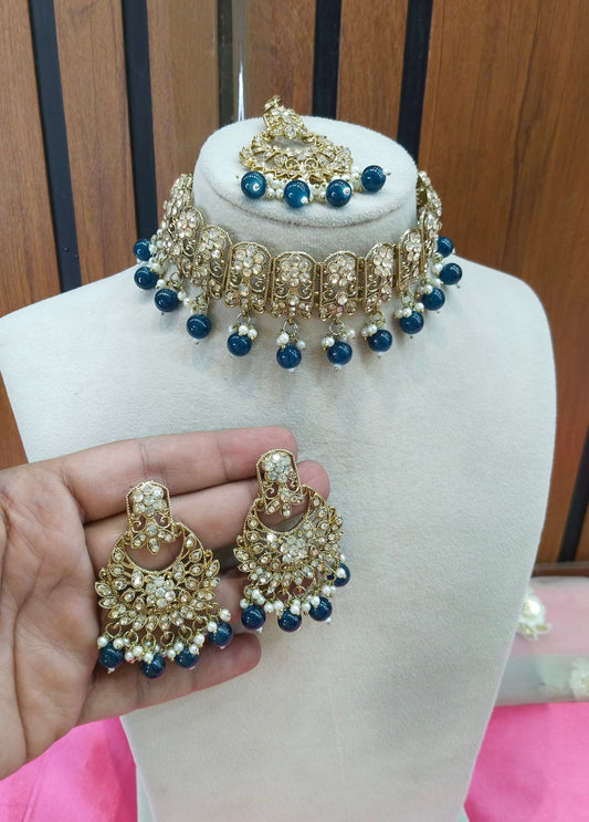 Blue Choker Jewellery Pakistani Jhumar Tejasvi Set