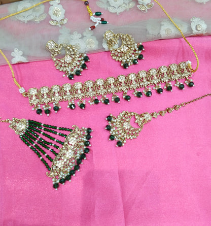 Green Choker Jewellery Pakistani Jhumar Tejasvi Set