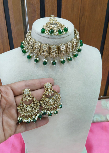 Green Choker Jewellery Pakistani Jhumar Tejasvi Set