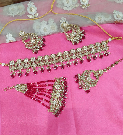 Maroon Choker Jewellery Pakistani Jhumar Tejasvi Set