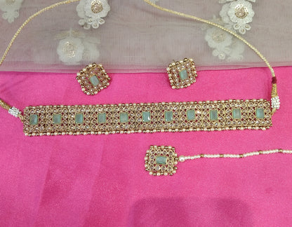 Mint Color Choker Jewellery Setu Set