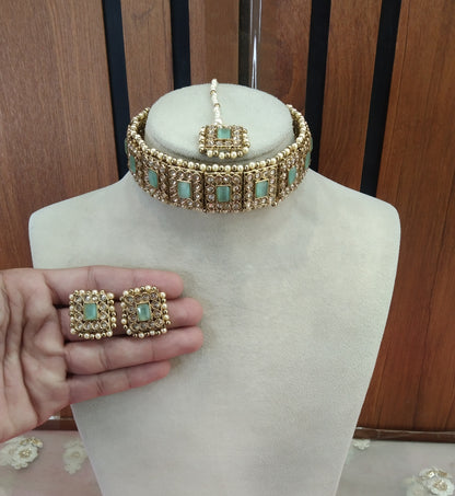 Mint Color Choker Jewellery Setu Set