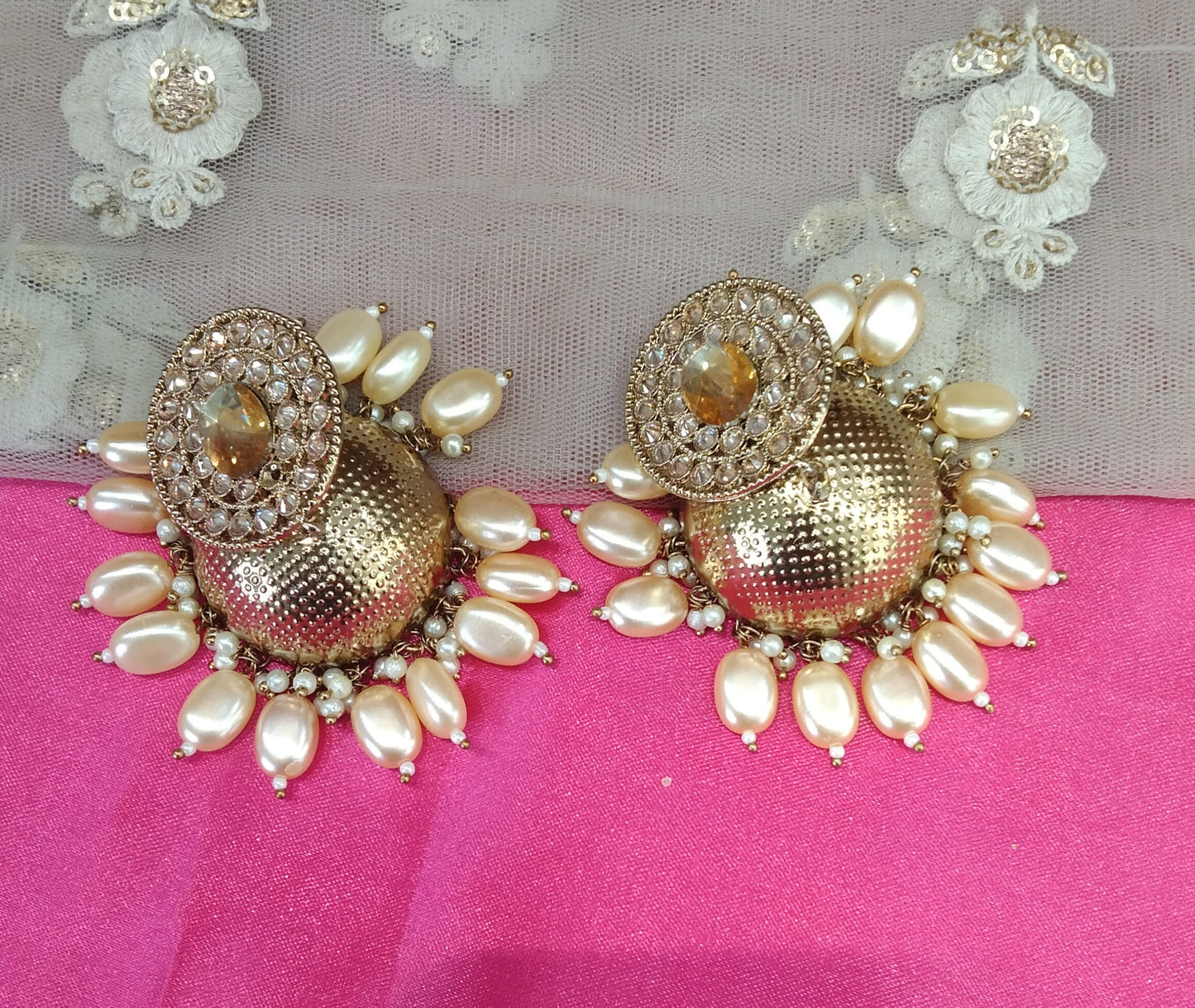 Antique Gold Jhumka Sara Bollywood Earrings