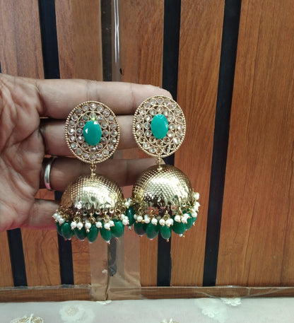 Green Jhumka Sara Bollywood Earrings