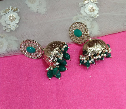 Green Jhumka Sara Bollywood Earrings