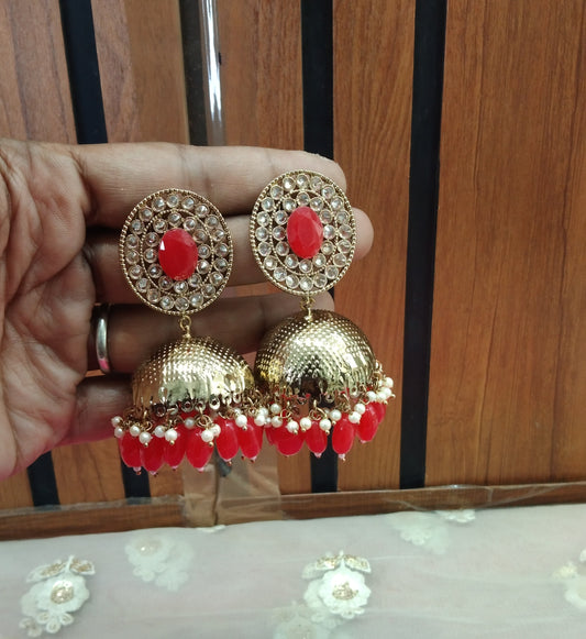 Red Jhumka Sara Bollywood Earrings