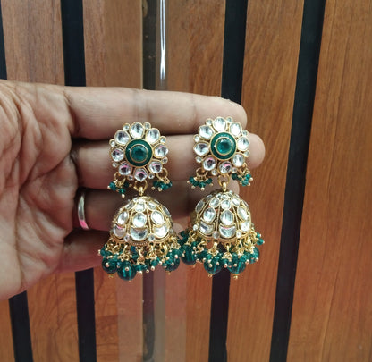Rama Green Kundan Jhumka Emporio Bollywood Earrings