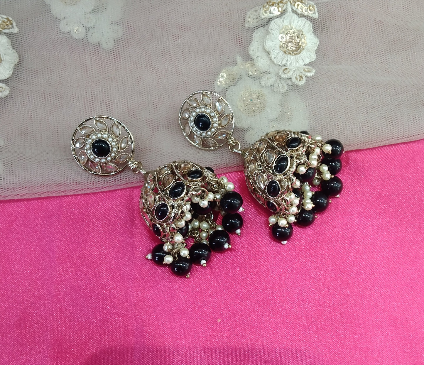 Antique Black Jhumka Suman Bollywood Earrings