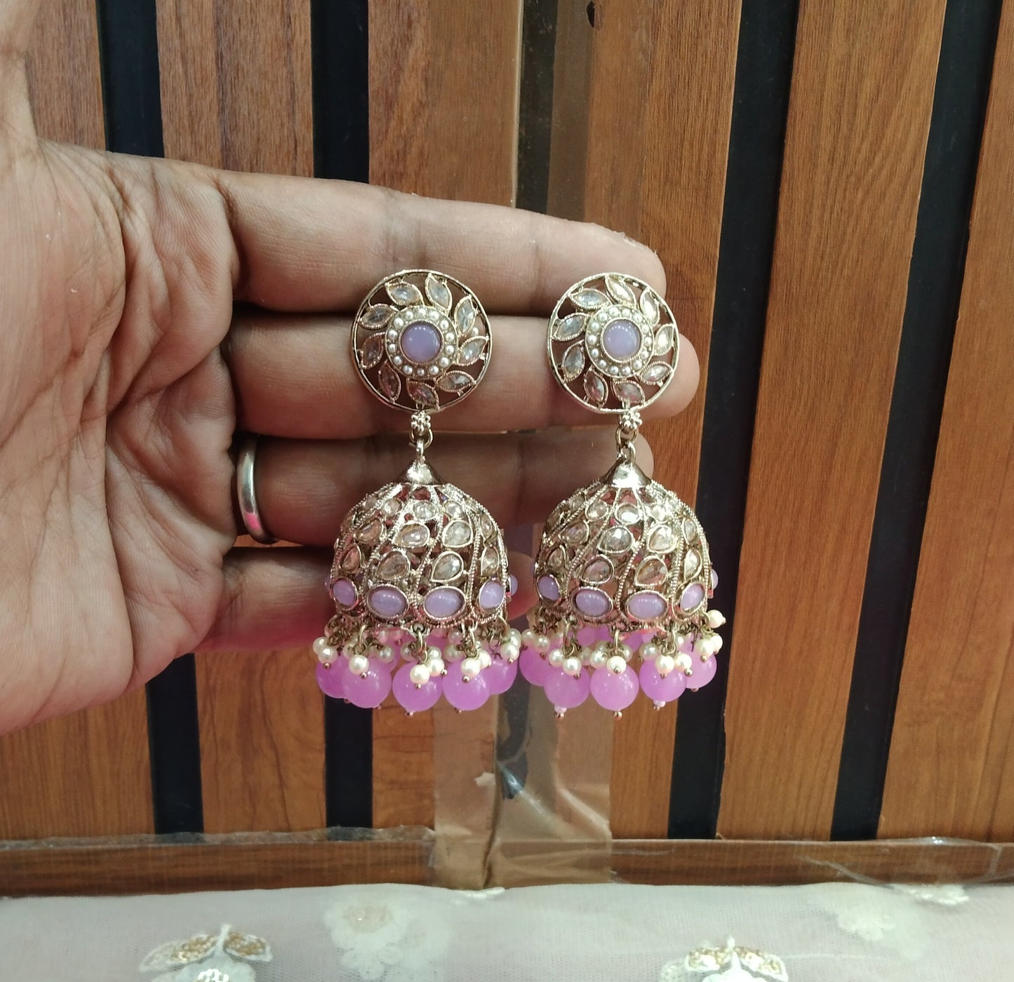 Antique Lavender Jhumka Suman Bollywood Earrings