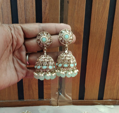 Antique Pista Jhumka Suman Bollywood Earrings