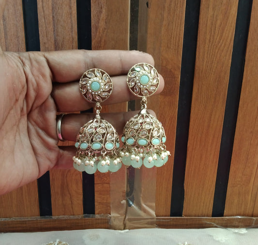 Antique Pista Jhumka Suman Bollywood Earrings