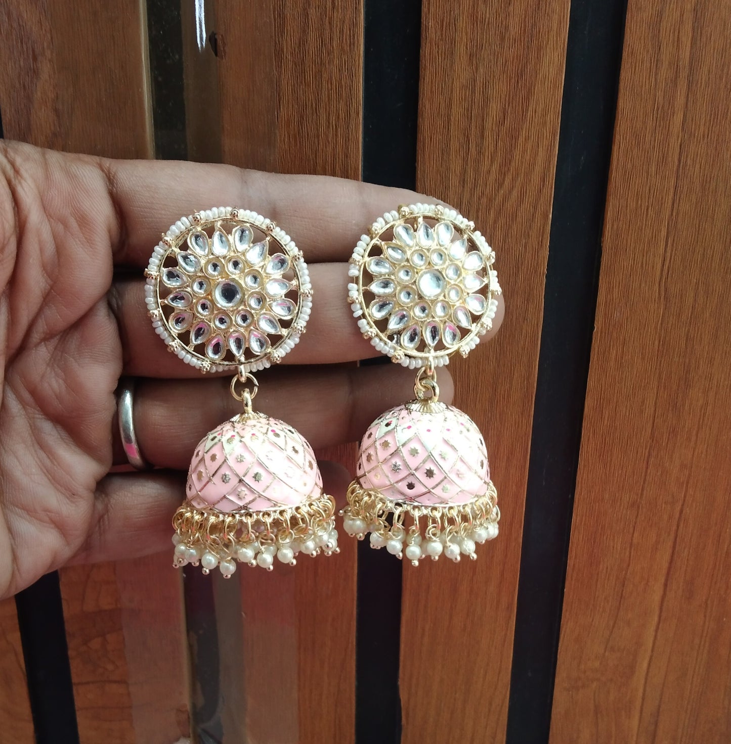 Pink Jhumka Eminem Bollywood Earrings