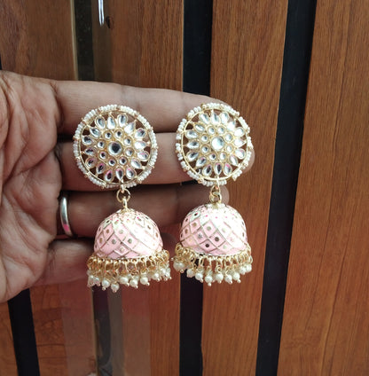 Pink Jhumka Eminem Bollywood Earrings