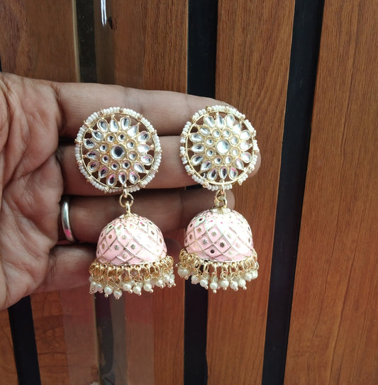 Pink Jhumka Eminem Bollywood Earrings