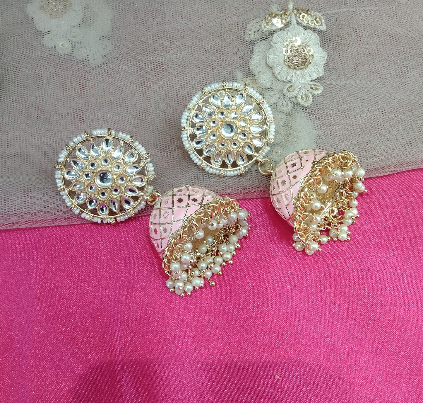 Pink Jhumka Eminem Bollywood Earrings