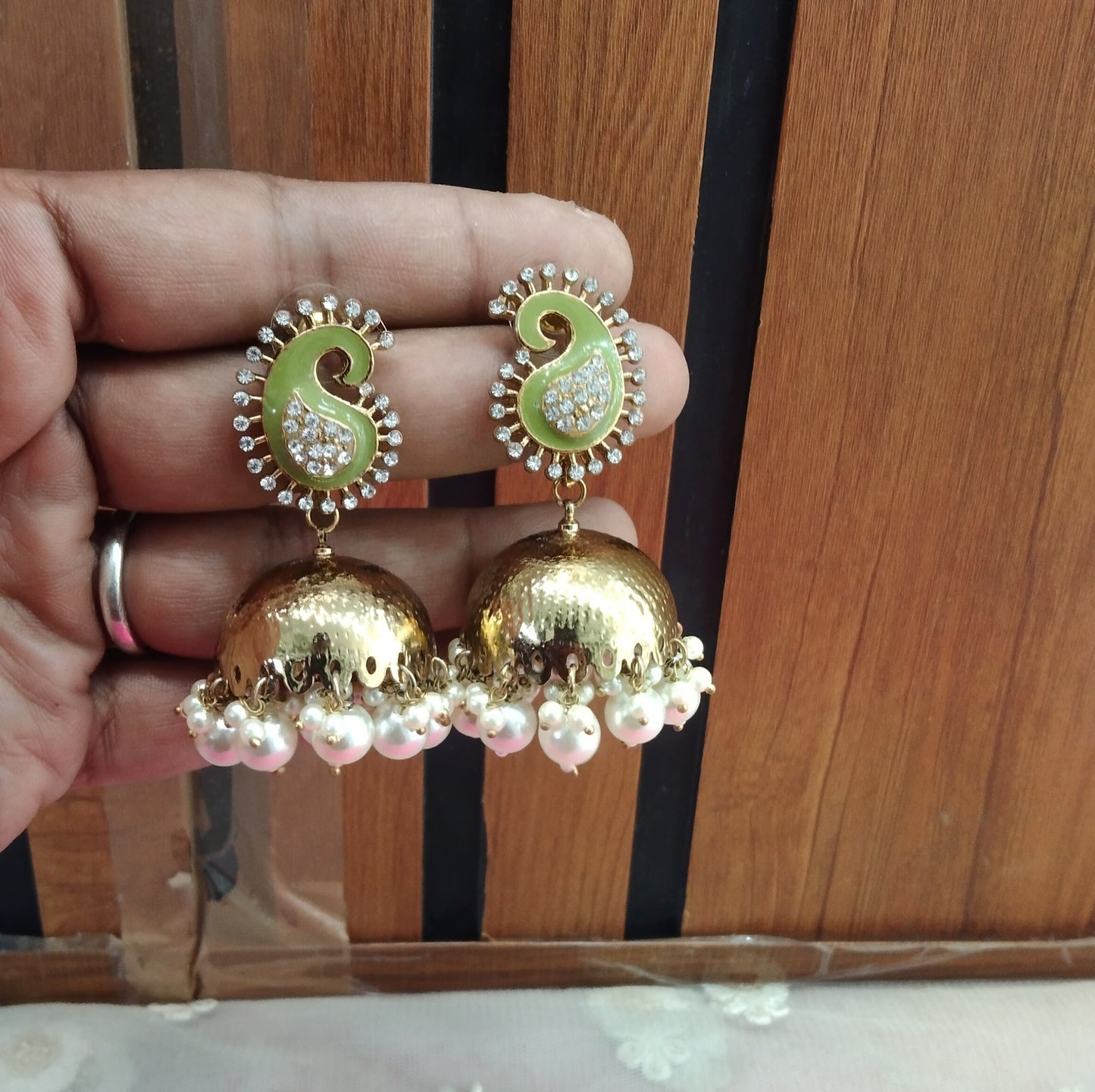 Pista Antique  Jhumka Ap Bollywood Earrings