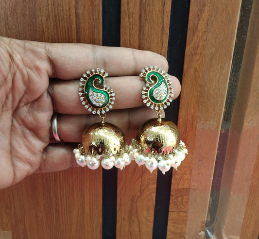 Green Antique  Jhumka Ap Bollywood Earrings