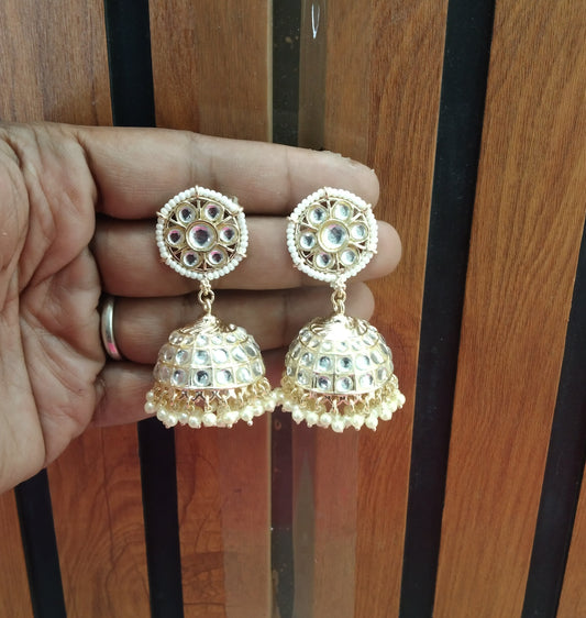 White Kundan  Jhumka About Bollywood Earrings
