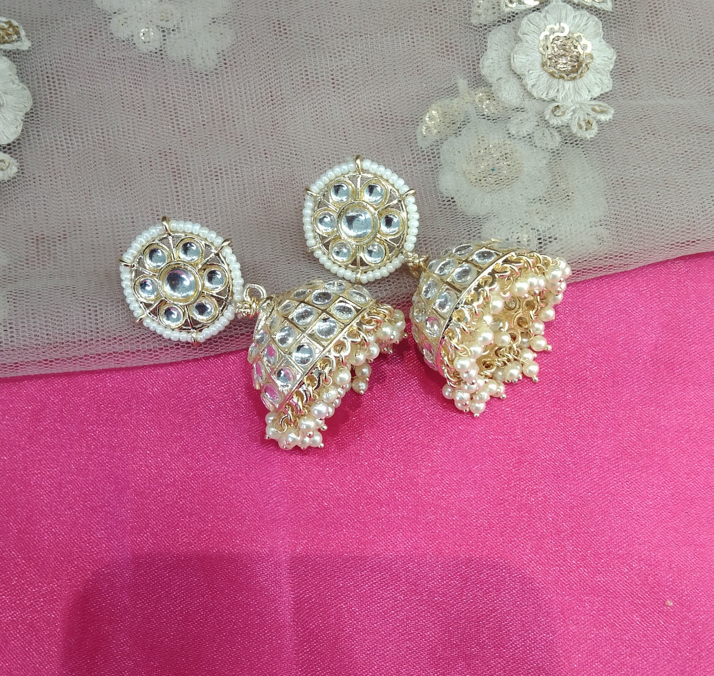 White Kundan  Jhumka About Bollywood Earrings