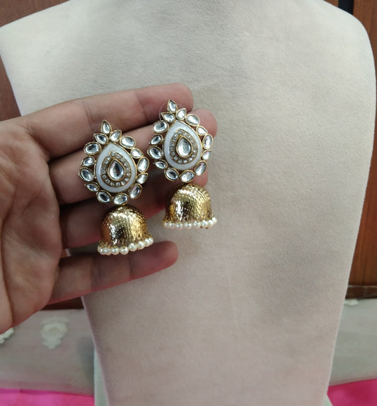 Antique White Jhumka Rules Bollywood Earrings