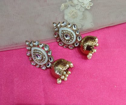 Antique White Jhumka Rules Bollywood Earrings