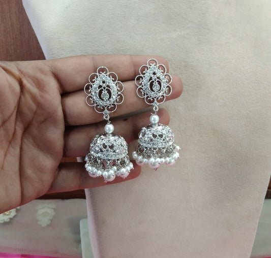 Silver White Jhumka kamal Bollywood Earrings