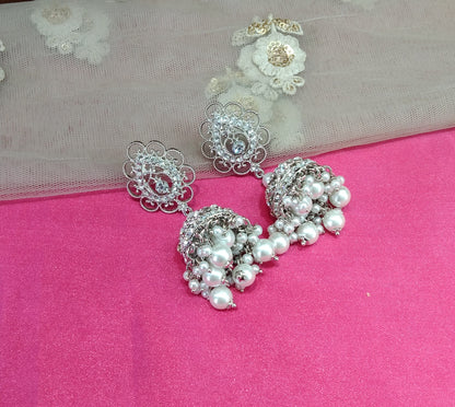 Silver White Jhumka kamal Bollywood Earrings