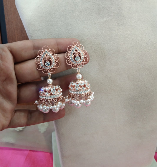 Rose White Jhumka kamal Bollywood Earrings