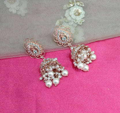 Rose White Jhumka kamal Bollywood Earrings
