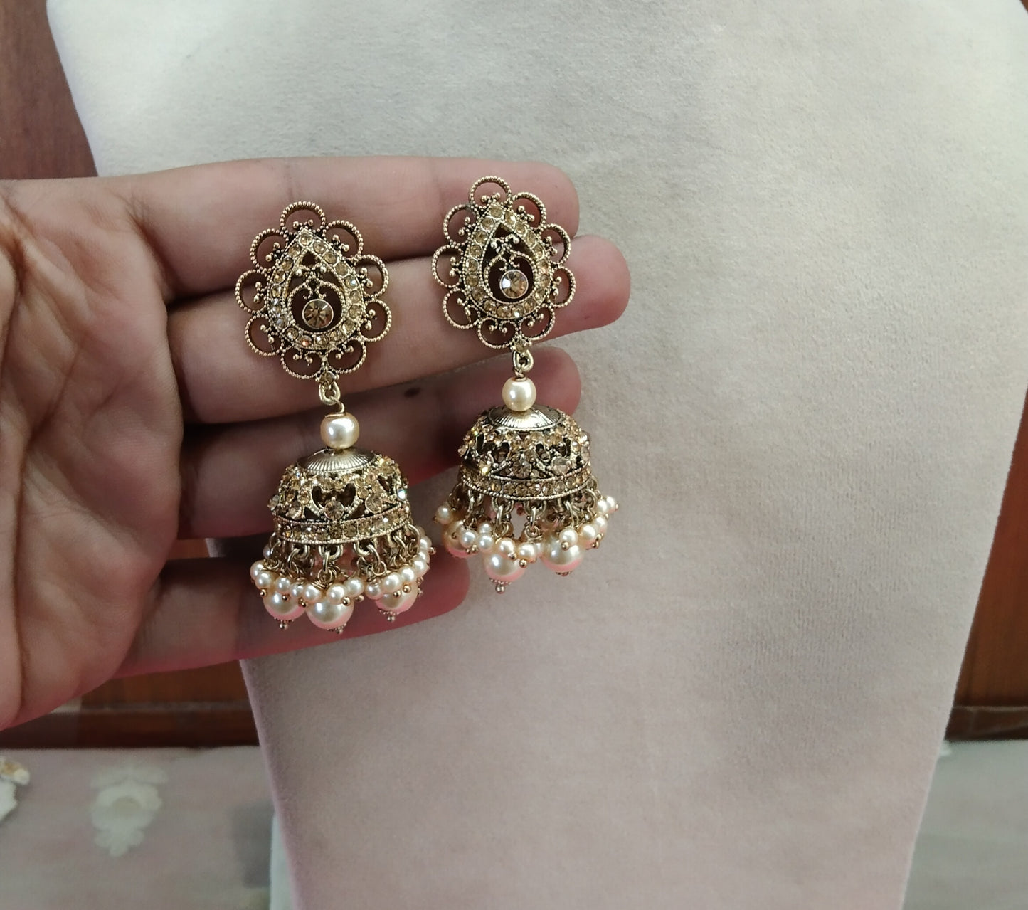 Antique Gold Jhumka kamal Bollywood Earrings