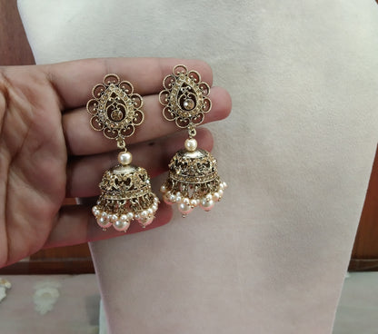 Antique Gold Jhumka kamal Bollywood Earrings