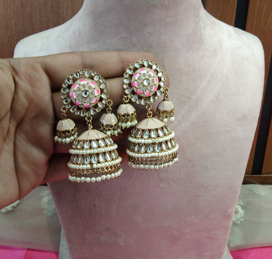 Peach Kundan Jhumka Ava Bollywood Earrings