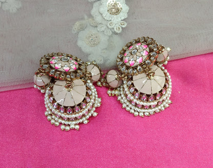 Peach Kundan Jhumka Ava Bollywood Earrings