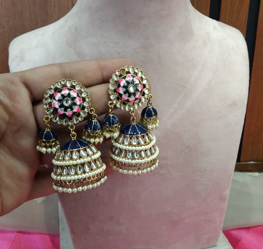 Blue Kundan Jhumka Ava Bollywood Earrings