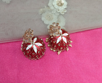 Red Kundan Jhumka Honey Bollywood Earrings