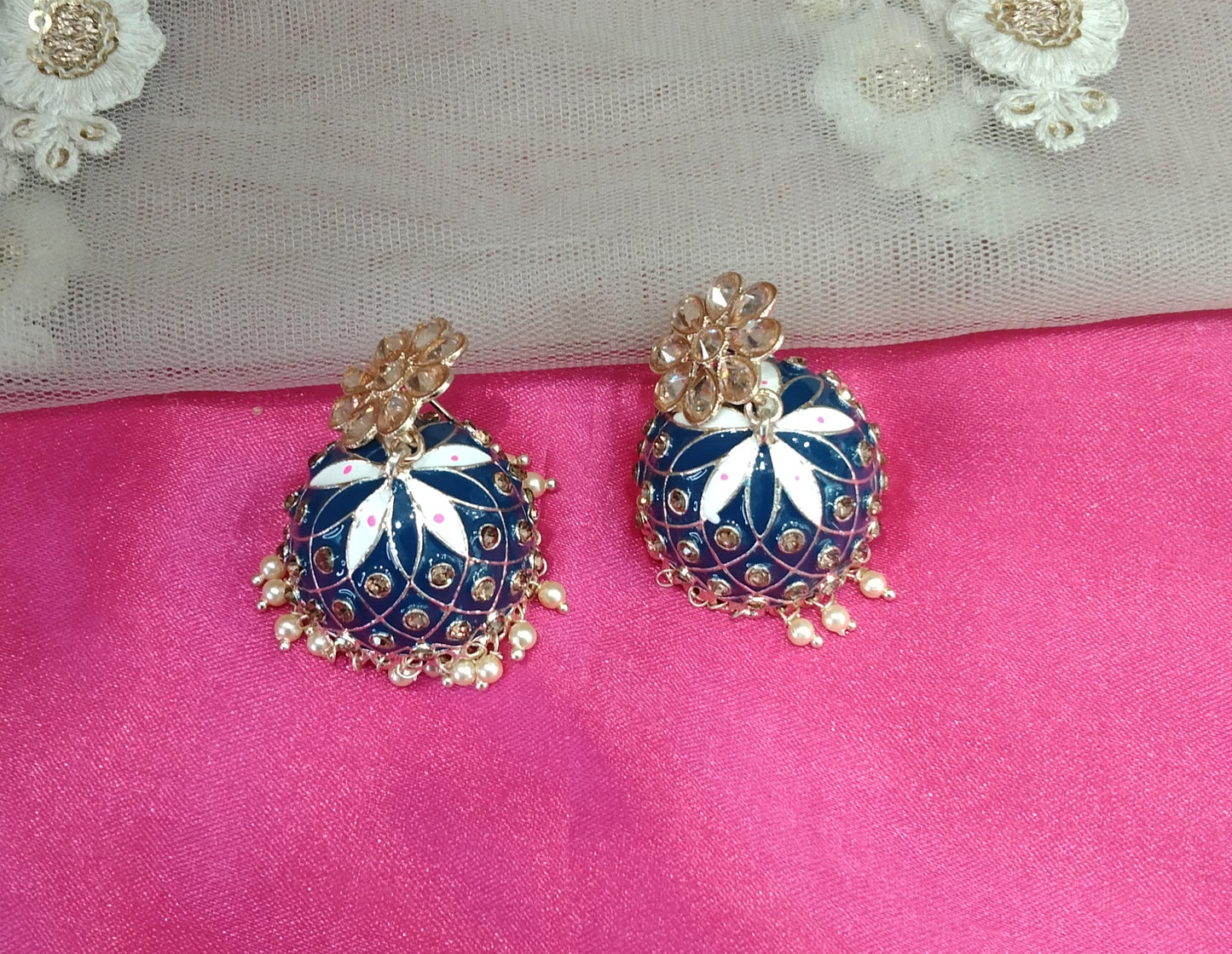 Navy Blue Kundan Jhumka Honey Bollywood Earrings