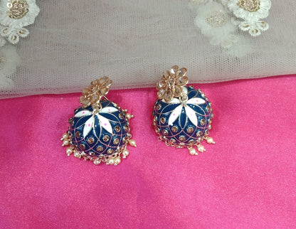 Navy Blue Kundan Jhumka Honey Bollywood Earrings